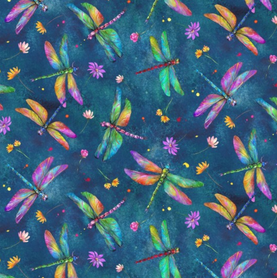 Dragonflies 100% Premium Cotton Fabric - Sold Per Half Metre