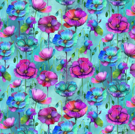 Floral Aqua 100% Premium Cotton Fabric - Sold Per Half Metre