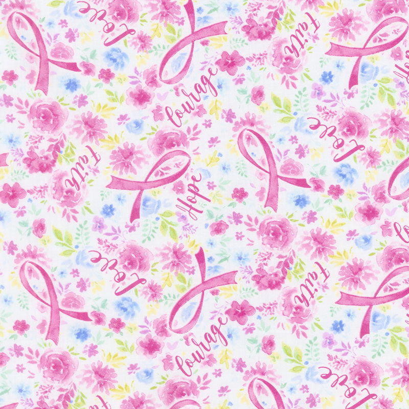 Love & Courage, PINK 100% Premium Cotton by Timeless Treasures Per 1/2 Metre