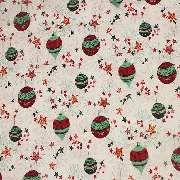Ivory bauble design Christmas cotton fabric
