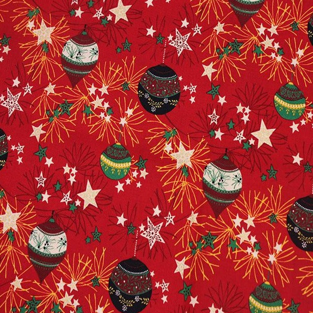 Red Christmas bauble design cotton fabric