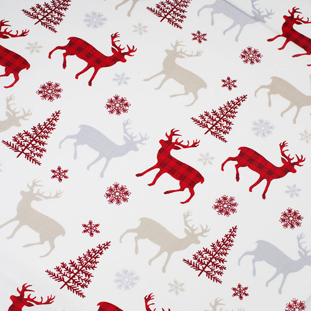 Reindeer check Christmas cotton fabric ivory colour