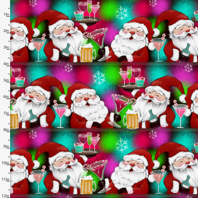 santa claus christmas fabric drinking cocktails 