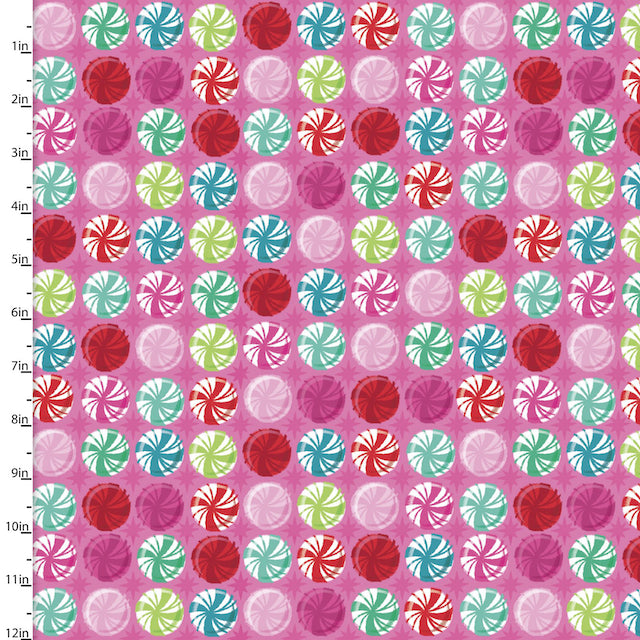 Christmas fabric candy swirls, pink 100% cotton fabric by 3 wishes