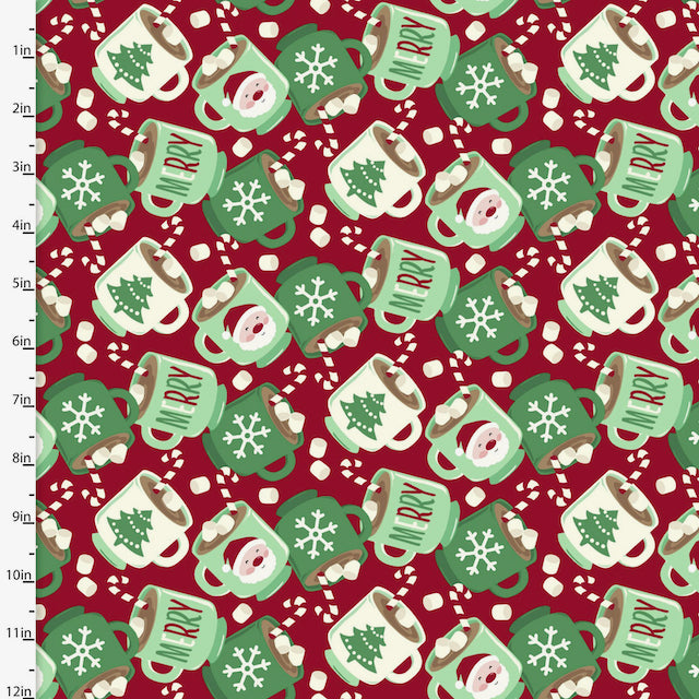 Snow & Hot Cocoa Hot Chocolate mugs, Christmas 100% Premium Cotton fabric,  Per 1/2 Metre