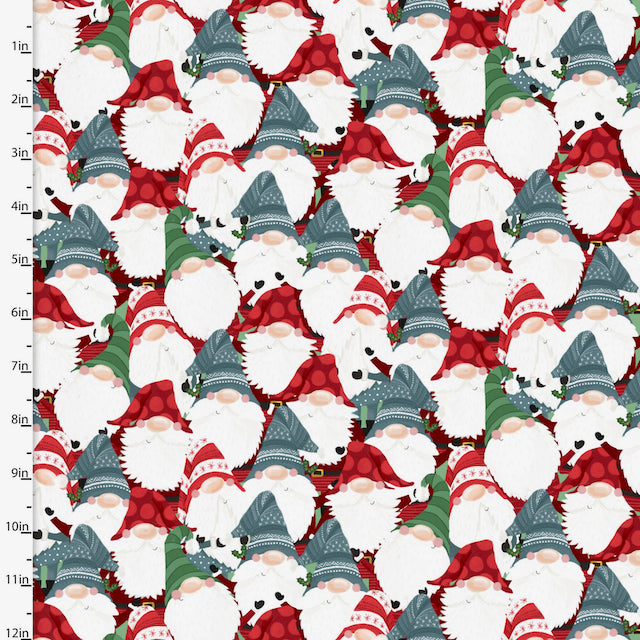 3 Wishes Gnome for Christmas Packed Gnomes design 100% Premium Cotton  Per 1/2 Metre