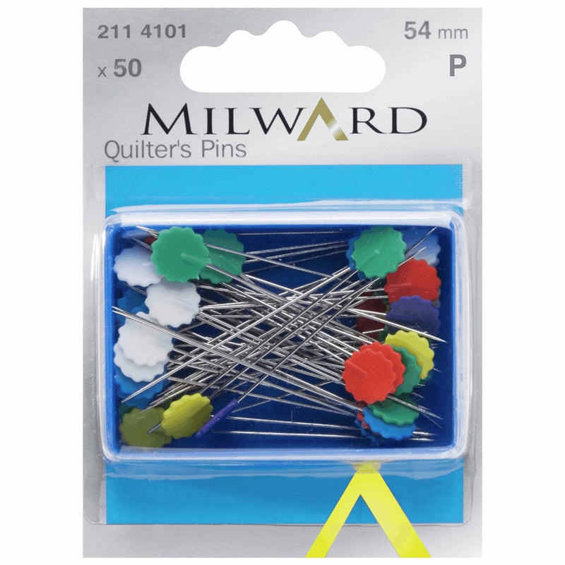 Milward Straight Quilters Pins: Assorted Colours: 54mm: 50 Pieces