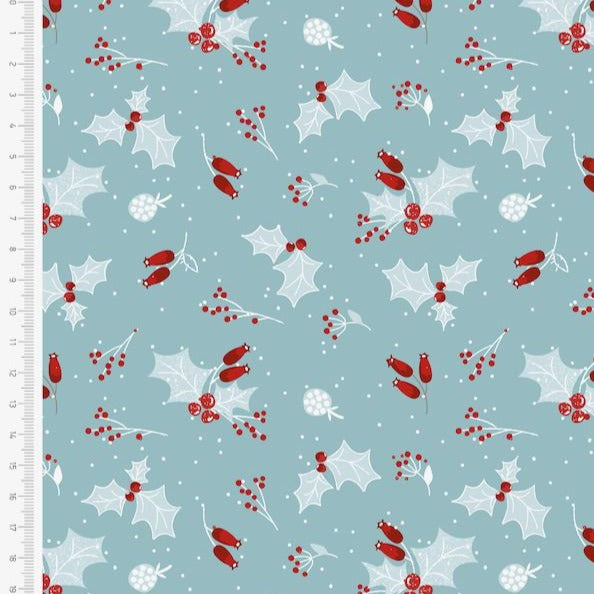 Christmas holly & berry cotton fabric