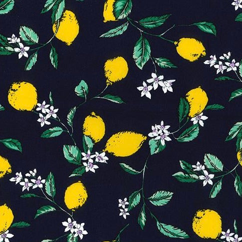 Lemons navy blue 100% cotton fabric, 100% cotton, per 1/2 metre