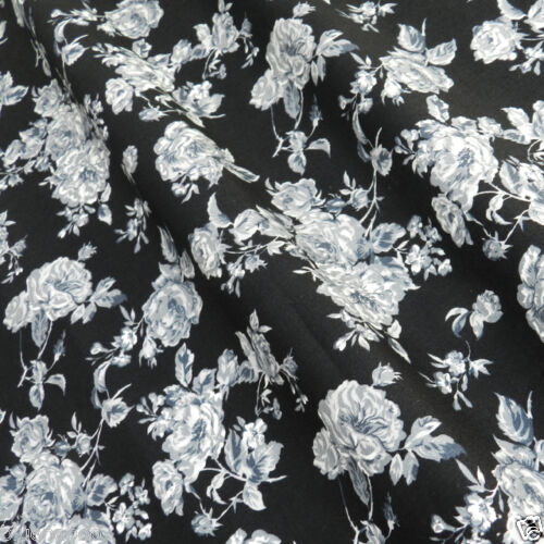 Eliza Rose, Black,  Grey & Ivory Cotton Poplin Fabric sold per half metre, 112cm wide