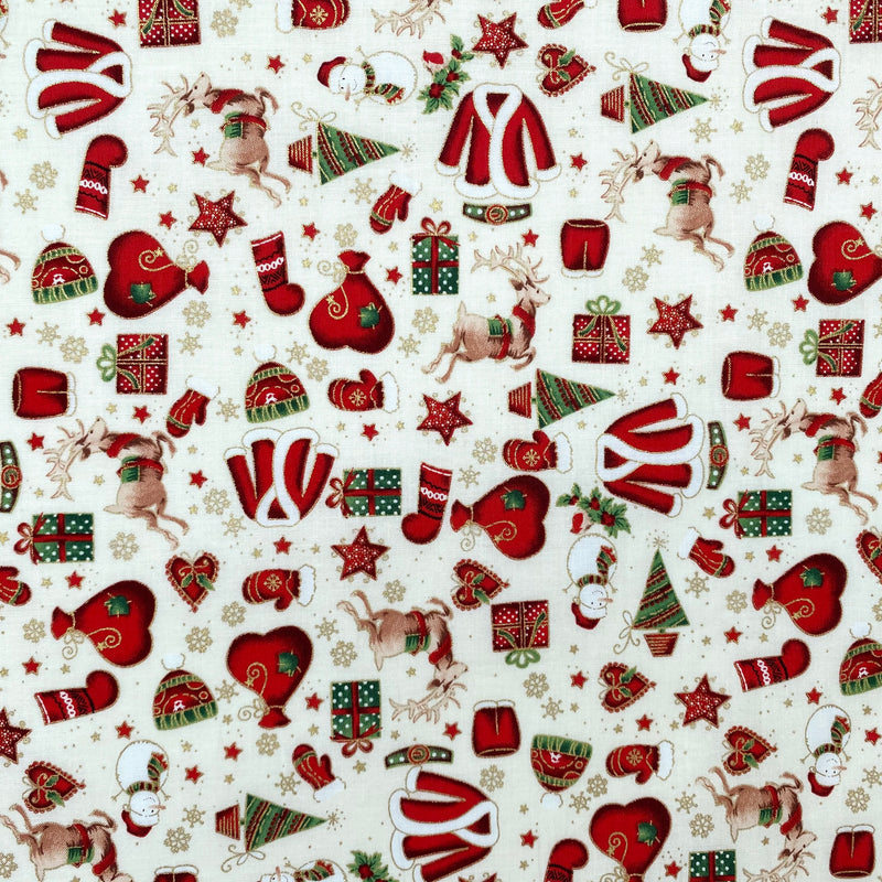 Ivory Festive Christmas cotton fabric