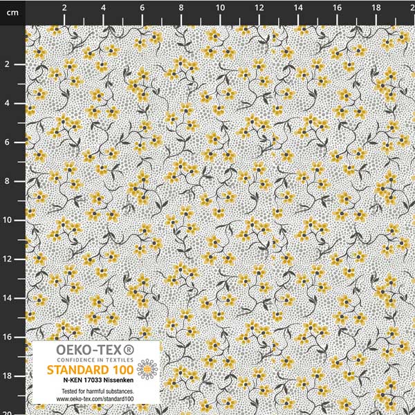 Filippa's Line by STOF Mustard & Grey Flower Small Print Design OEKO-TEX 100 certified - 100% Cotton sold per half metre,112cm wide