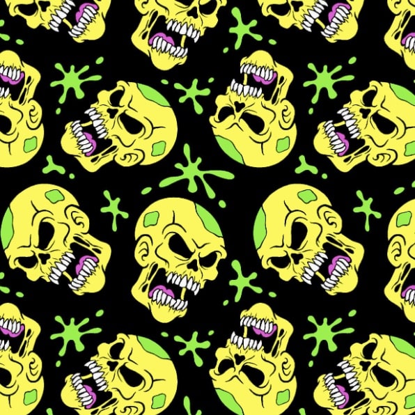 Halloween Funky Skulls Yellow Polycotton Fabric 112cm wide sold by the half metre