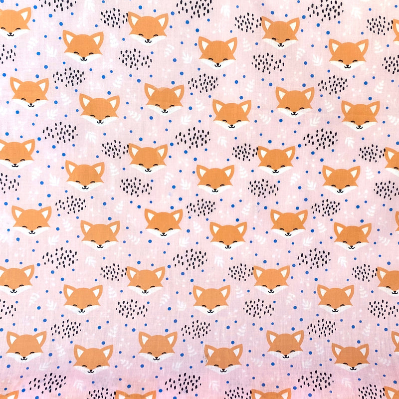 Blushing Foxes Pink Polycotton Fabric per 1/2 metre 112cm wide