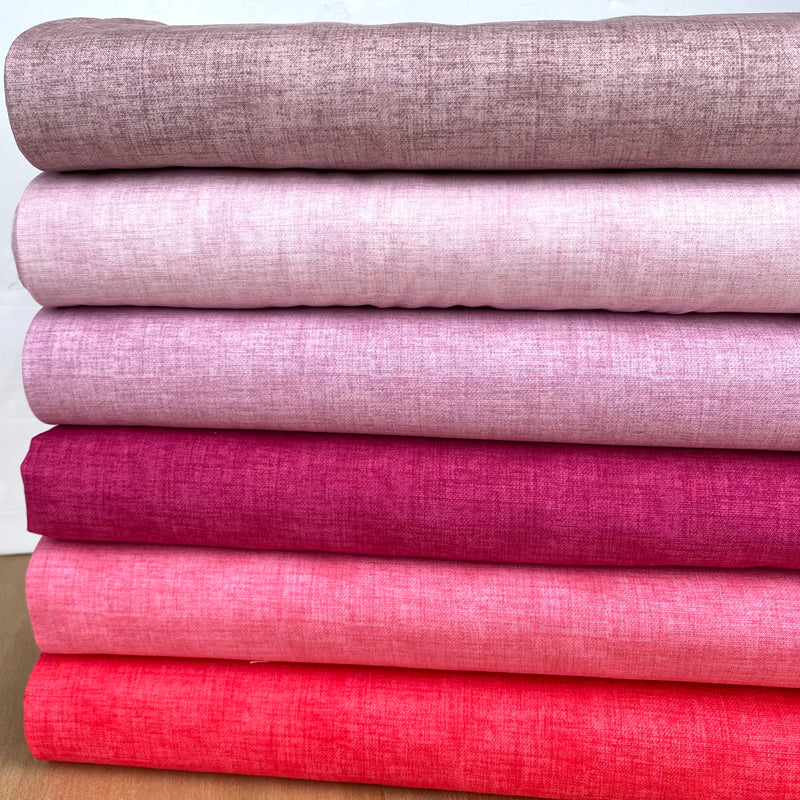 Linen Texture Cotton Blender 100% cotton fabric per 1/2 metre, shades of pink