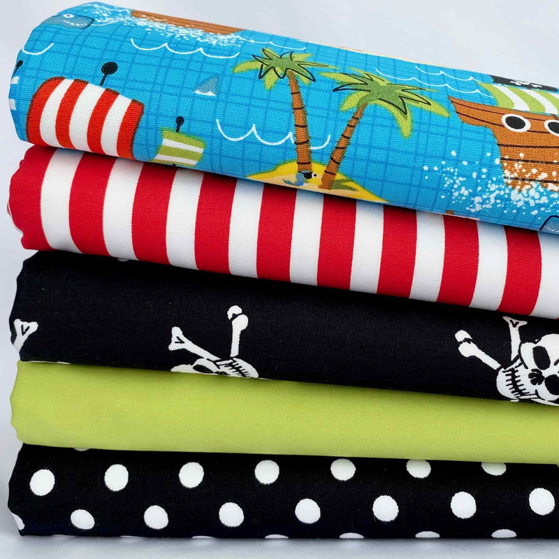 Fat quarter bundle pirates crossbones & stripes cotton fabric