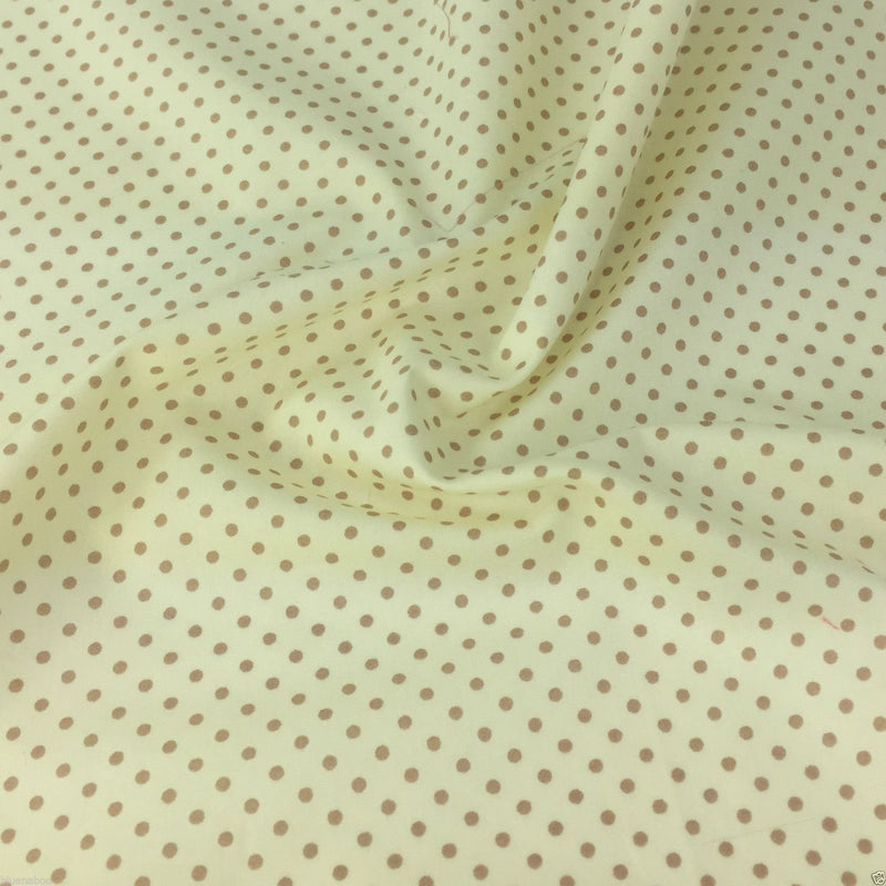 Polka Dot, 100% cotton fabric, Ivory with Tan spots, sold per half metre, 112 cm wide