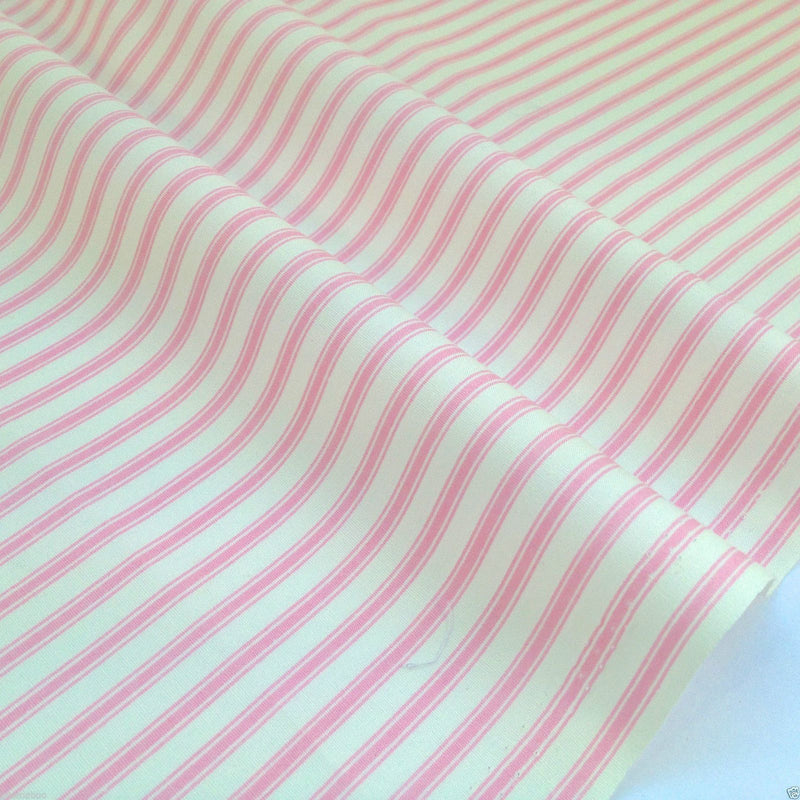 Pink ticking stripe cotton poplin fabric