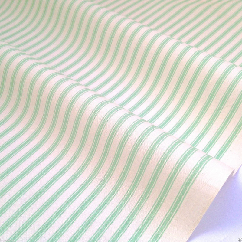 Green ticking stripe cotton poplin fabric