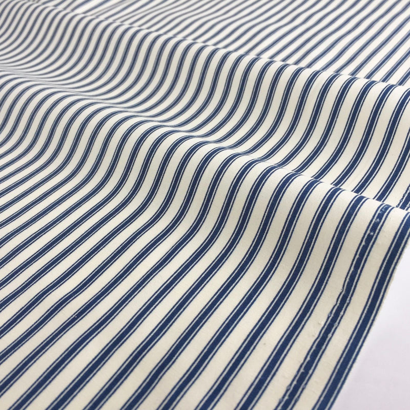 Navy ticking stripe cotton poplin fabric