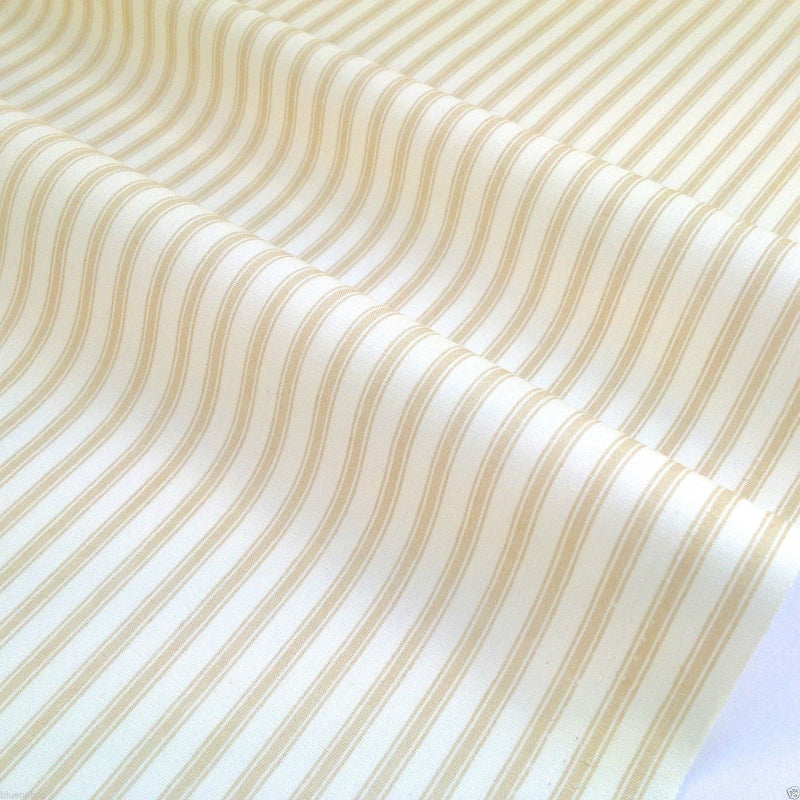 Beige ticking stripe cotton poplin fabric