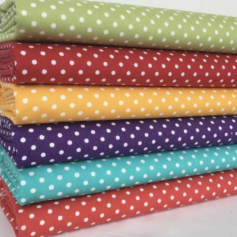 6 piece FAT QUARTER BUNDLE, polka dot, basics brights red blue..... 100 % cotton fabric*