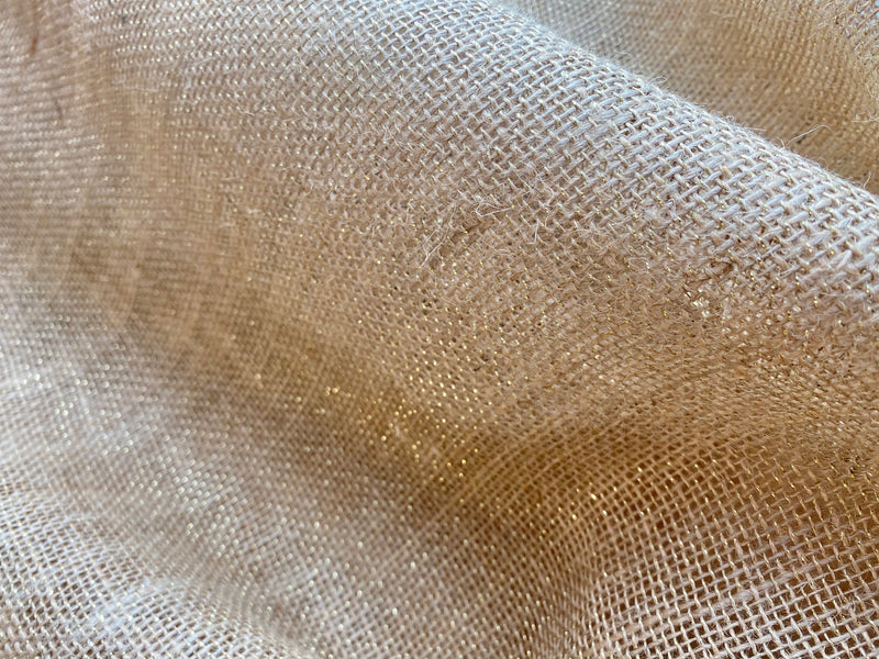 GLITTERY  gold lurex Christmas  Hessian Fabric by the Half metre 60 inches wide, 220gsm