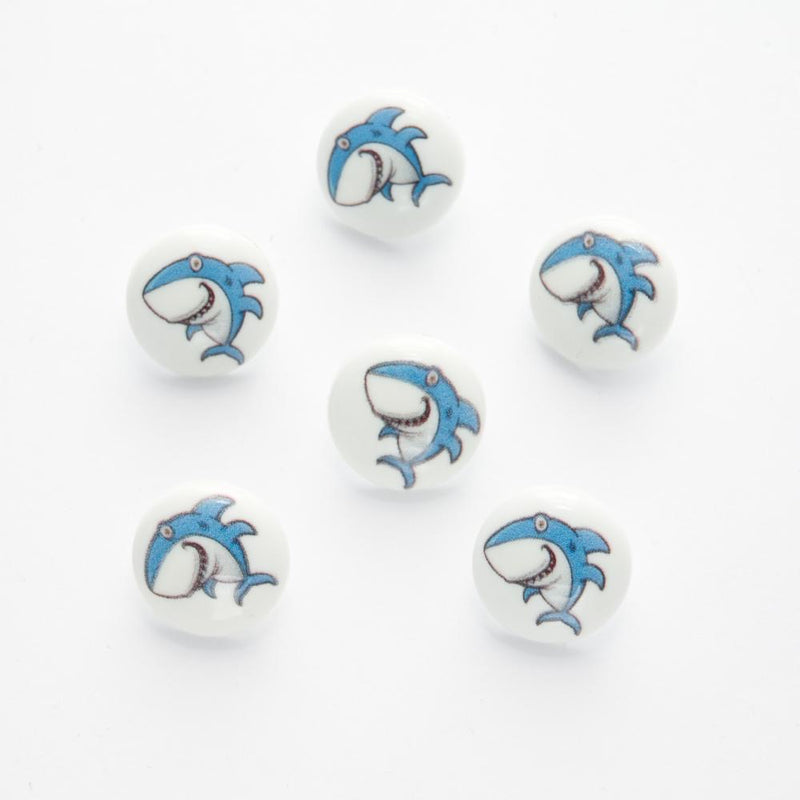 Childrens Buttons.  Choice of Designs On a White Background - Shark