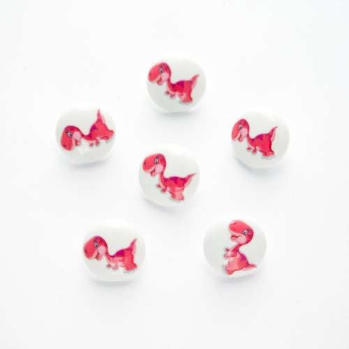 Childrens Buttons.  Choice of Designs On a White Background - Red Dinosaur