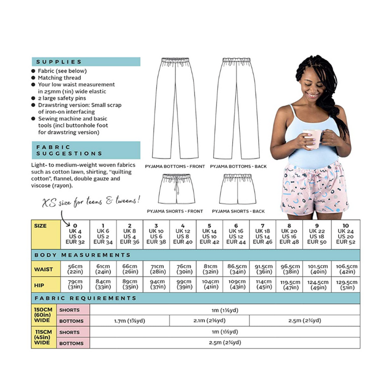 Tilly and the Buttons Jaimie Pyjama Bottoms and Shorts Printed Sewing Pattern, Paper, Multi, UK 4-24
