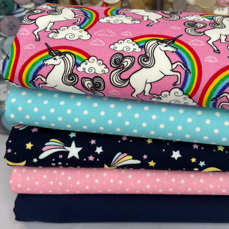 Rainbow Unicorn 5 Piece Fat Quarter Bundle 100% Cotton Fabrics