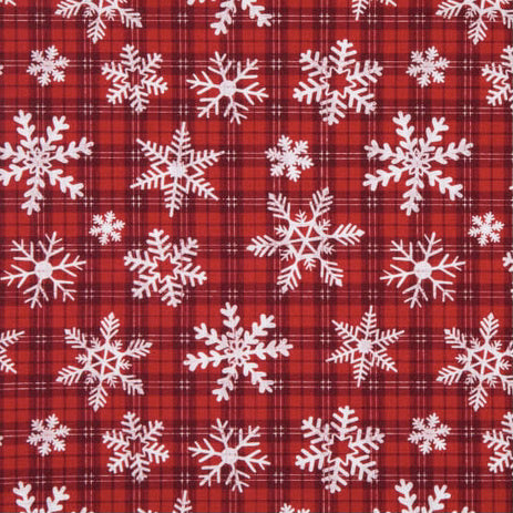 Timeless Treasures Let It Snow Snowflake Plaid Red 100% Cotton Per 1/2 Metre