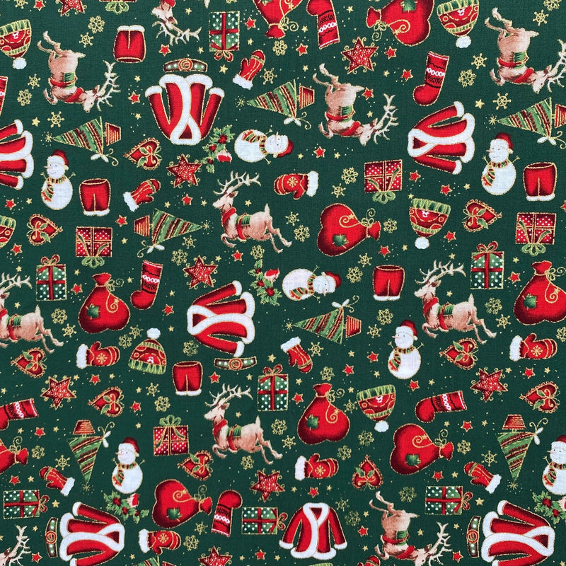 Green Festive Christmas - 100% cotton  fabric sold per 1/2 Metre 137cm wide ( 54" )