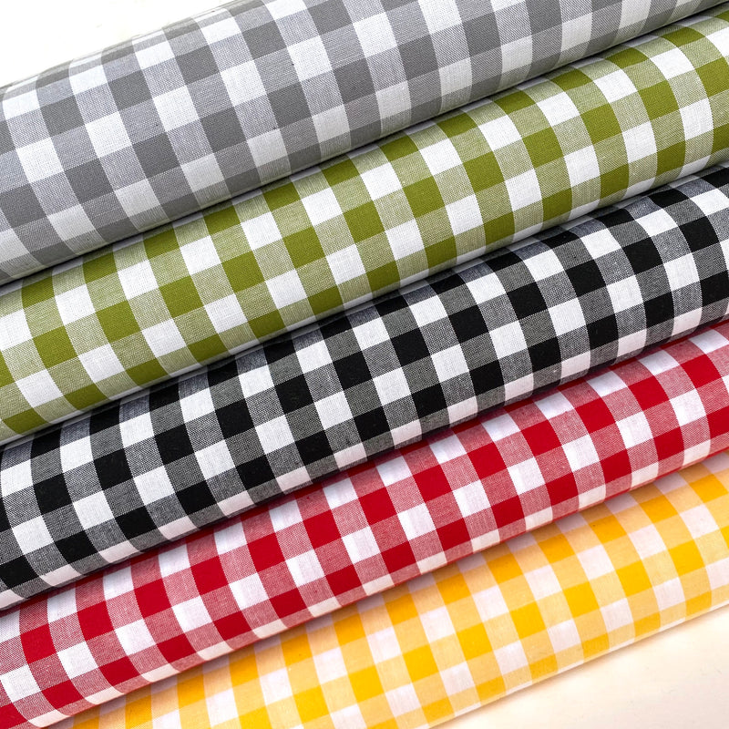 Yarn dyed Gingham fabric, 100% cotton, 3/8 inch checks (9mm) 7 colours, per 1/2 metre