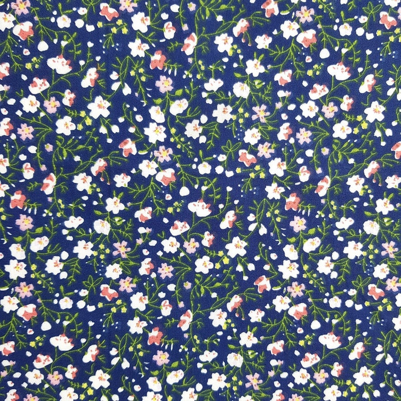 Pretty Wild Flowers Navy poly cotton fabric, sold per 1/2 metre, 112cm wide