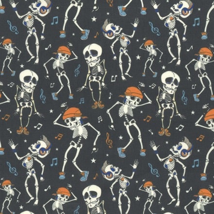 Halloween Dancing Skeletons 100% cotton fabric, 148cm wide, Made in UK