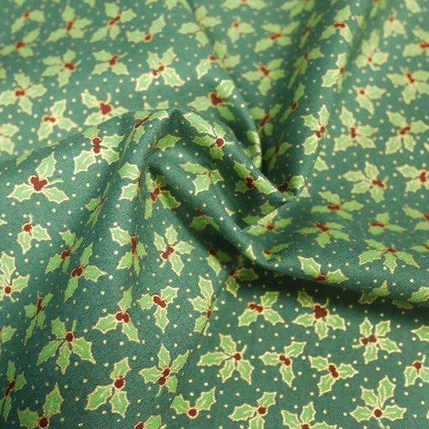 green holly leaf Christmas cotton fabric
