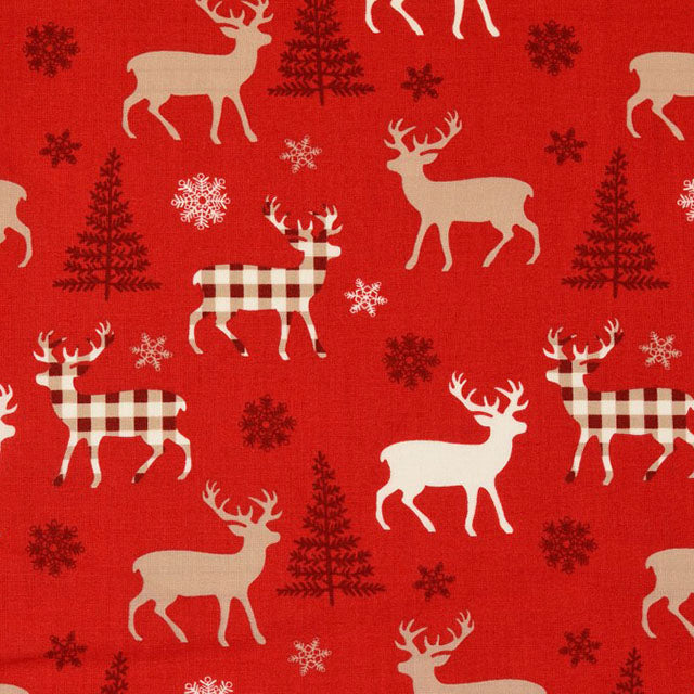 Red Christmas Reindeer Check 100% cotton fabric,  sold per half metre 140cm wide