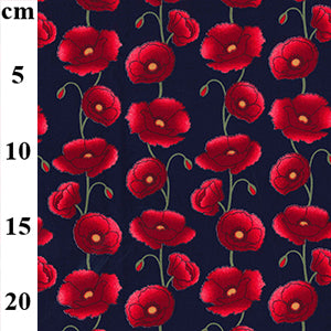 Centenary Poppies,  navy blue 100% Cotton Fabric, sold per Half Metre, 112cm wide