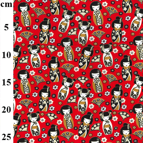 Red Oriental Geisha Girl design 100% Cotton poplin Fabric sold per Half Metre 112cm wide