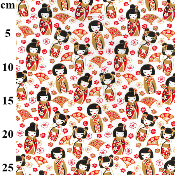 White Oriental Geisha Girl design 100% Cotton poplin Fabric sold per Half Metre 112cm wide