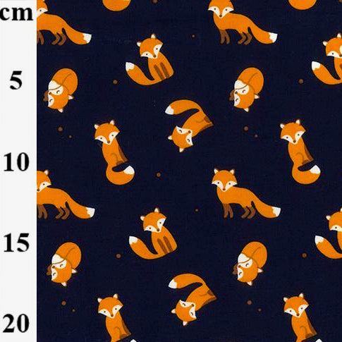 Rose & Hubble navy blue fox design cotton poplin fabric