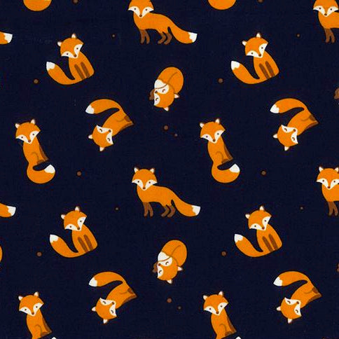 Navy blue fox design 100% Cotton Fabric sold per 1/2 metre
