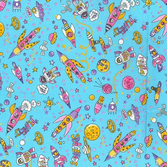 Space Kids sky blue 100% Cotton Fabric Sold Per 1/2 Metre 112cm Wide by Rose & Hubble