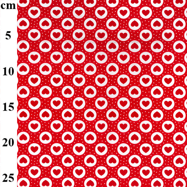 Rose & Hubble Red Love hearts 100% cotton poplin fabric, sold per 1/2 metre
