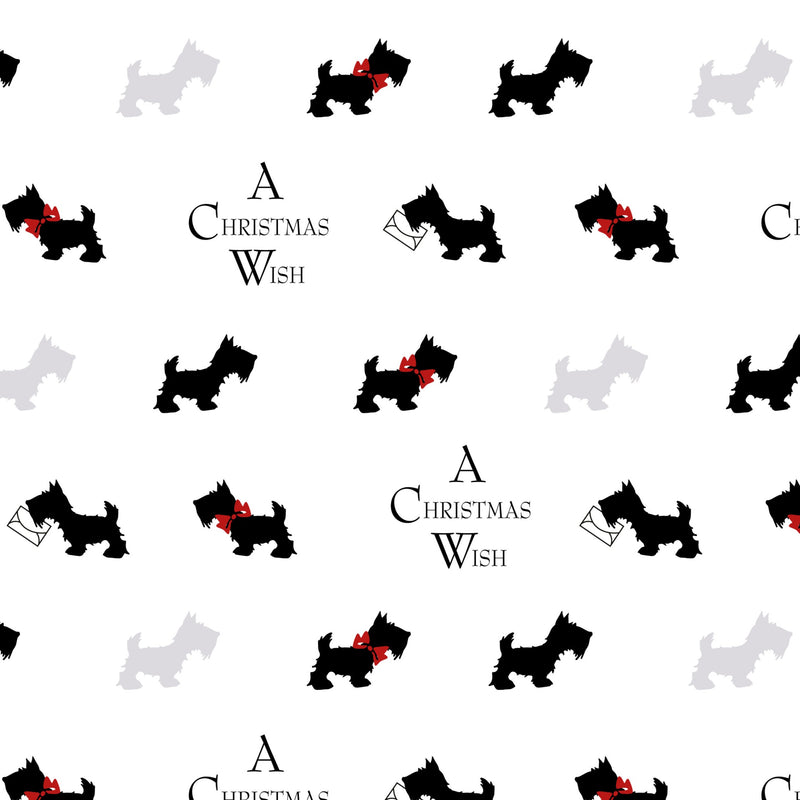 V&A Christmas wish scottie dog white cotton fabric