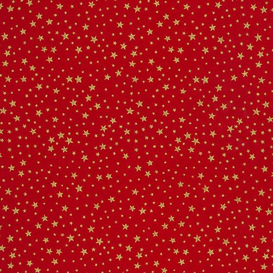 Red & gold tiny star Christmas cotton fabric
