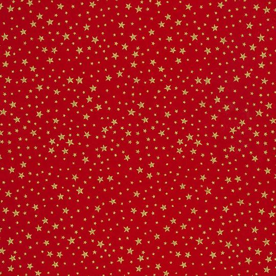 Red & gold tiny star Christmas cotton fabric