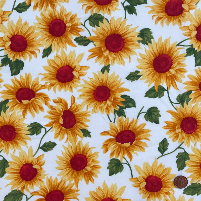 Sunflower Ivory floral design 100% cotton poplin fabric, sold per 1/2 metre, 112cm wide