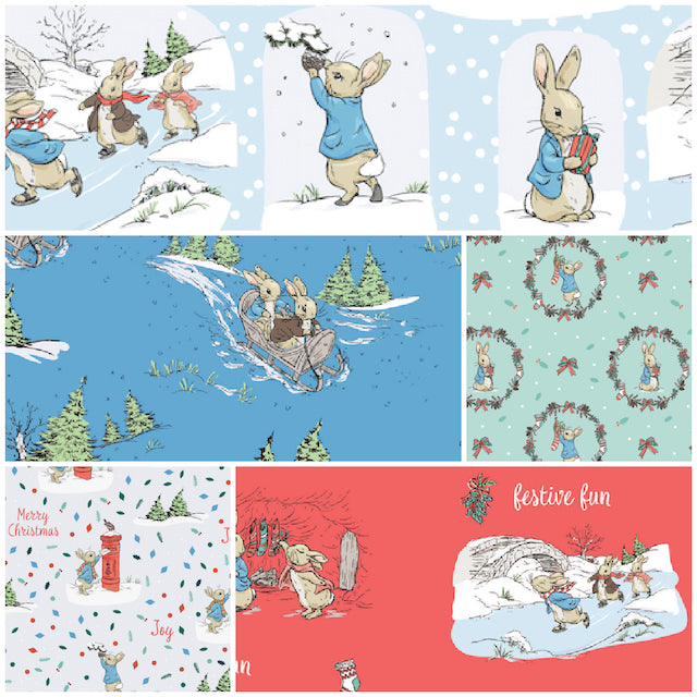 Peter Rabbit Christmas, Most Wonderful Time Of The Year  100% Cotton 5 piece fat quarter bundle